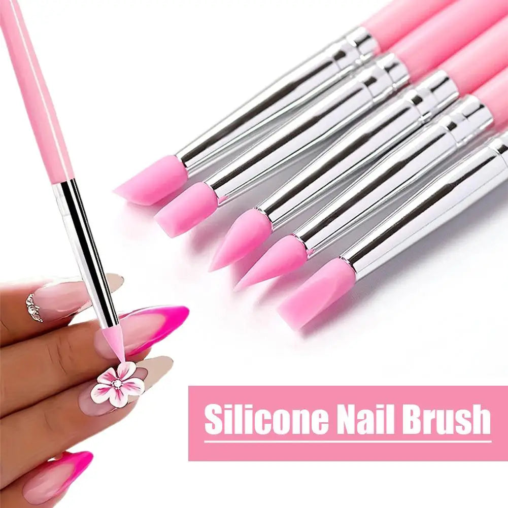 5-Piece Silicone Nail Art Brush Set – Carving, Emboss & Gel
