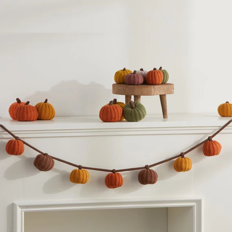 Knit Pumpkin Garland – Fall Mantel & Halloween Décor