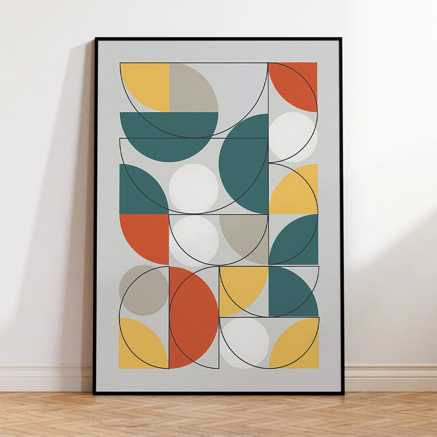 Modern Bauhaus Green Round Canvas Wall Art | Framed Print