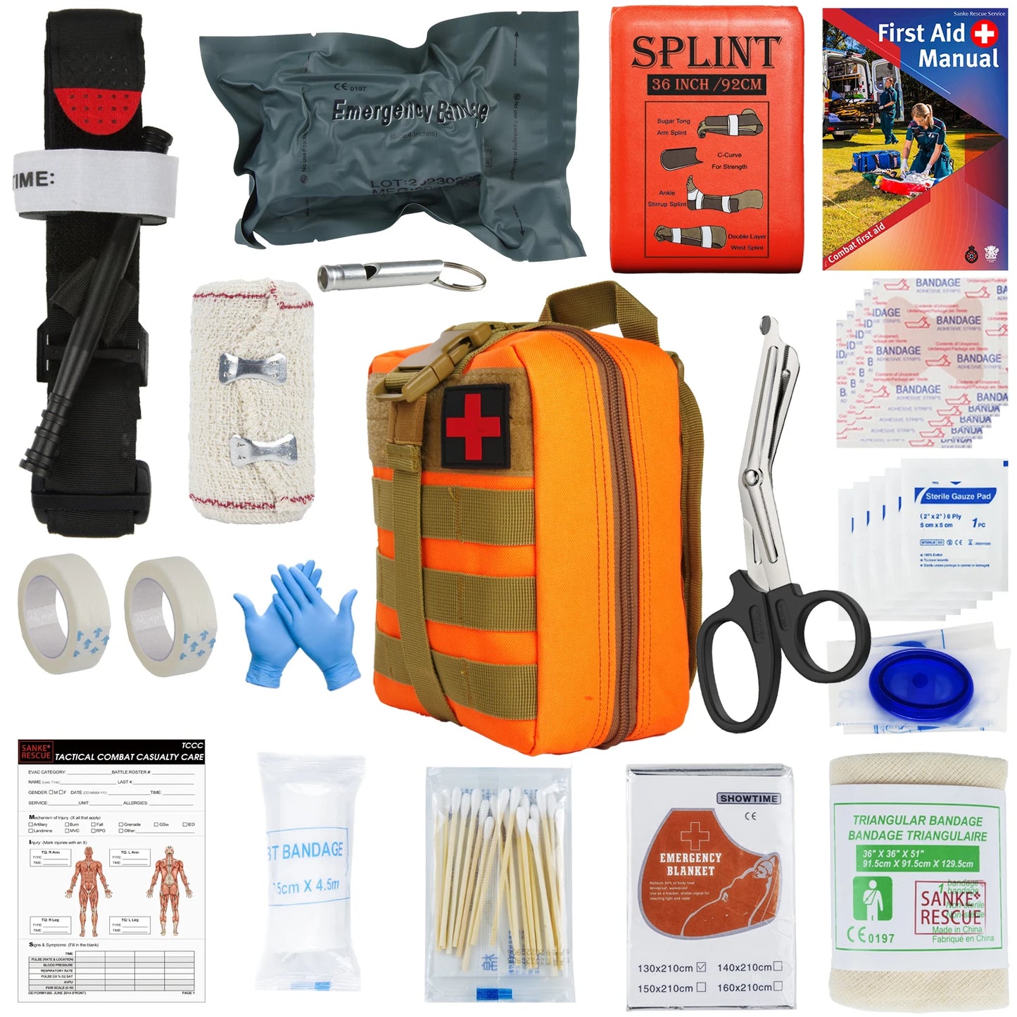 First Aid Kit Outdoor Survival Gear Molle Bag Medical Emergency IFAK Airway Military Tactical Tourniquet Bleeding Israel Bandage Peaceful Pleasures Health and Wellness Orange IFAK-D