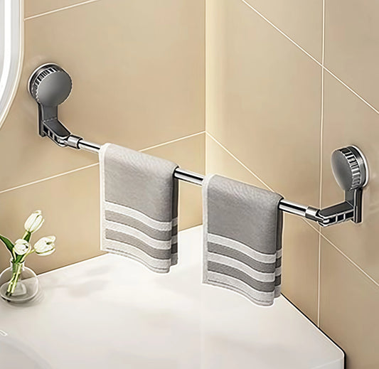 Extendable Suction Cup Towel Rack | No-Drill Bathroom Storage Rod Bathroom Towel Rack Peaceful Pleasures Health and Wellness