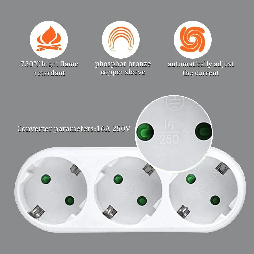 EU 1-to-3 Way Wall Socket Extender | European Plug Adapter