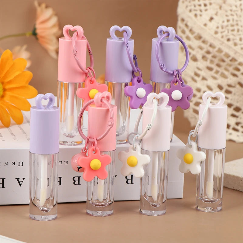 2.5ml Pink Heart-shaped Lip Enamel Tube With Keychain And Brush Rod Lip Gloss Tube Empty Bottle Lips Glaze Container Makeup Tool Peaceful Pleasures Health and Wellness