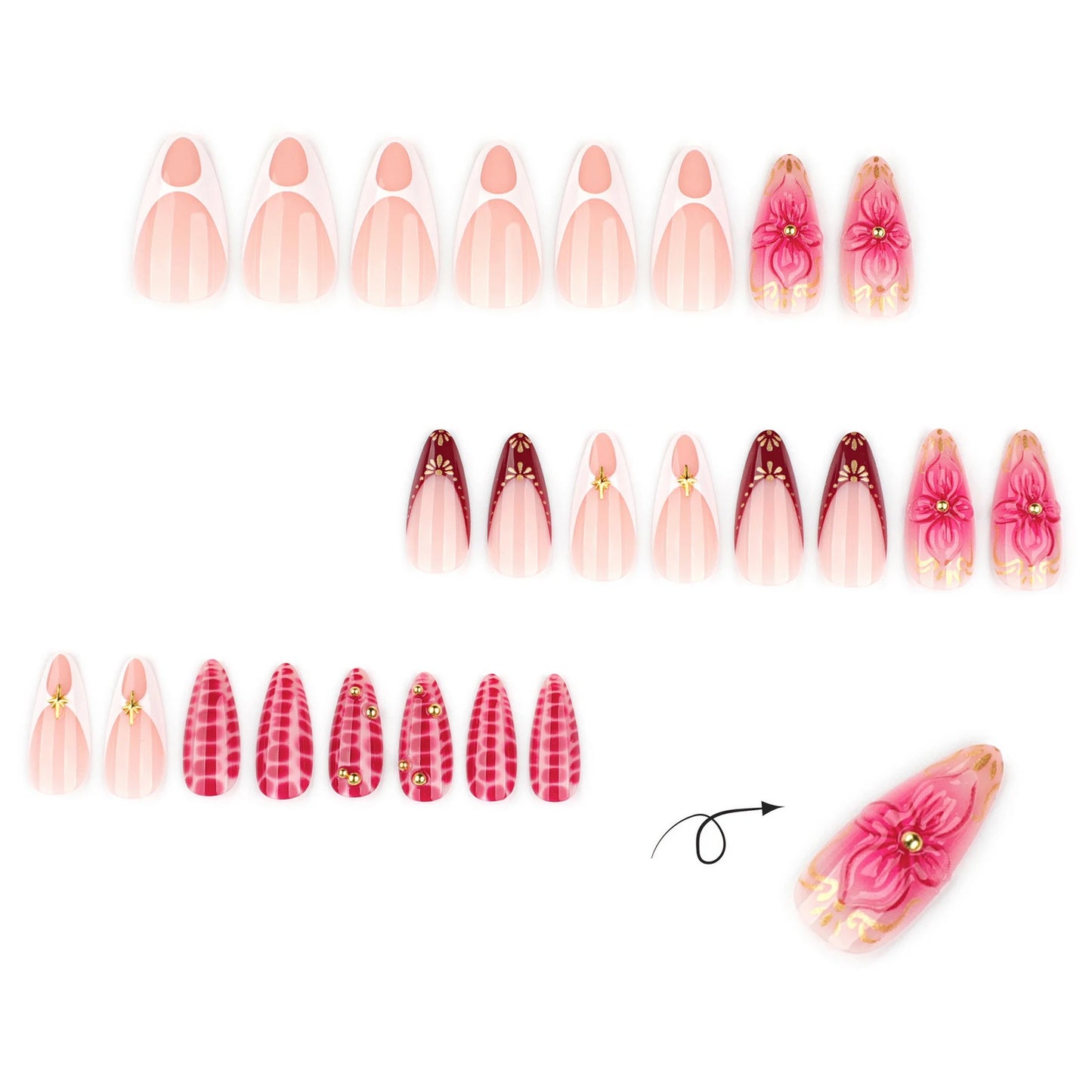 24pc Y2K French Press-On Nails | Glitter 3D Flower Almond Tips