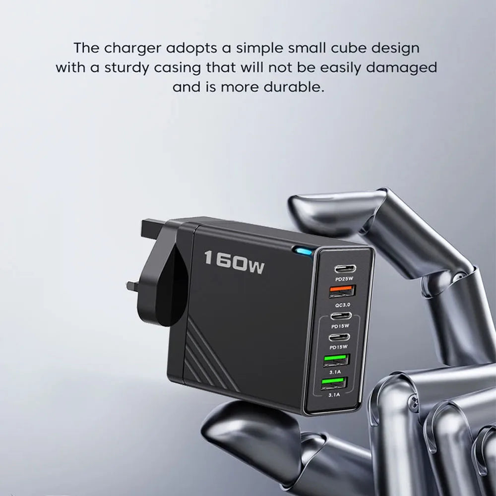 160W 6-Port USB-C PD & QC3.0 Fast Wall Charger | EU US UK