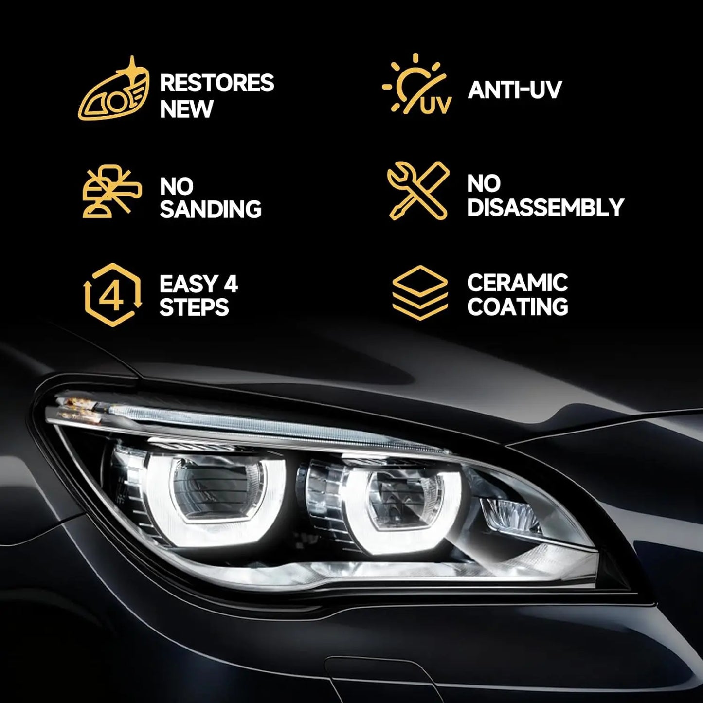 Car Headlight Restoration Kit Restoring To Like-New Condition Covers 3 Vehicle Headlight Treatments Headlight Cleaner Restorer Peaceful Pleasures Health and Wellness