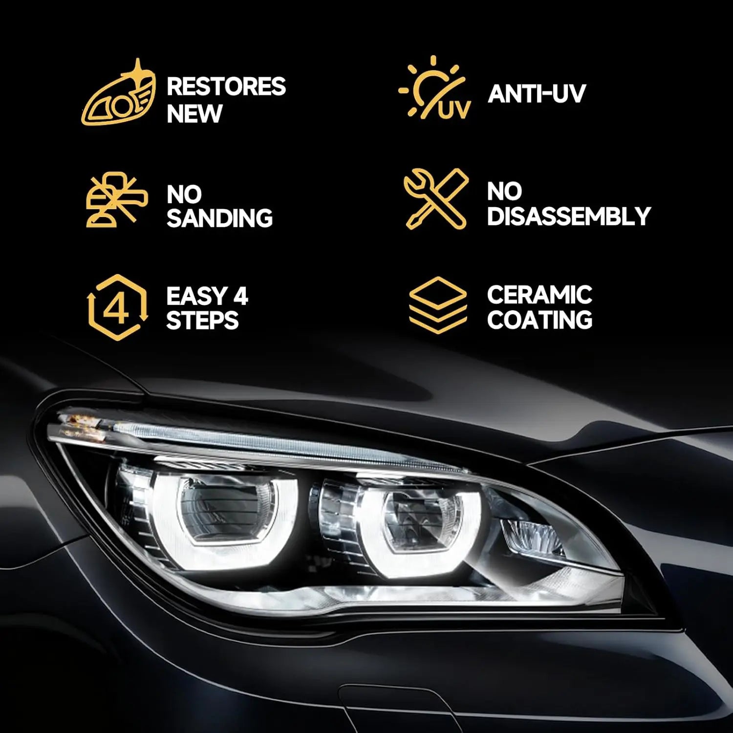 Car Headlight Restoration Kit Restoring To Like-New Condition Covers 3 Vehicle Headlight Treatments Headlight Cleaner Restorer Peaceful Pleasures Health and Wellness