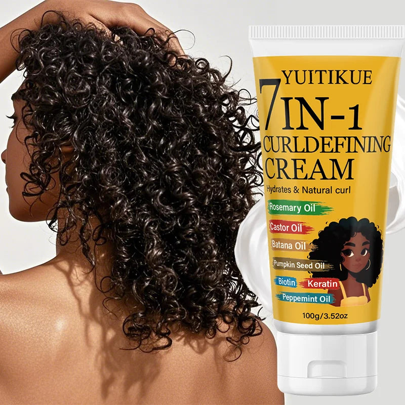 YUITIKUE 7-in-1 Curl Defining Cream with Rosemary Castor Batana Oil 100g Hydrates Natural Curl Hair Care Peaceful Pleasures Health and Wellness
