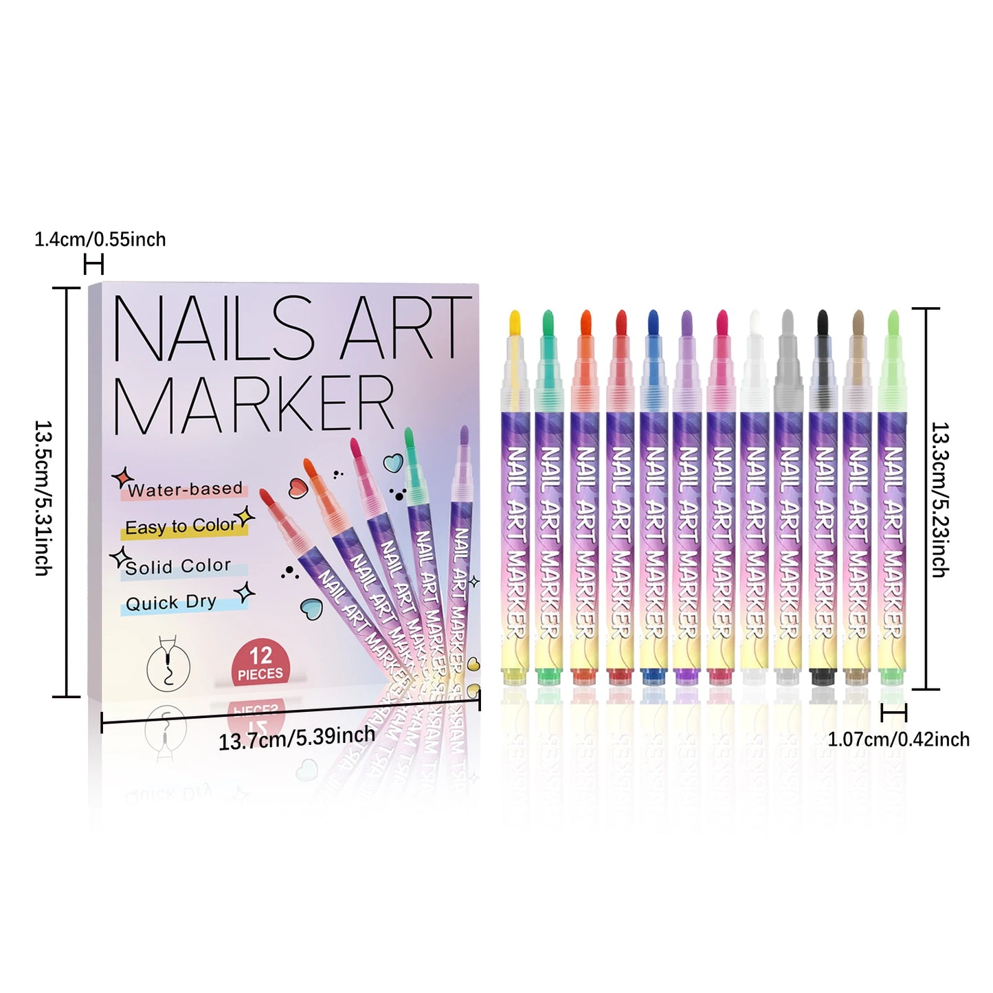 12-Color Nail Art Pens – 3D Doodle, Dotting & Liner Set