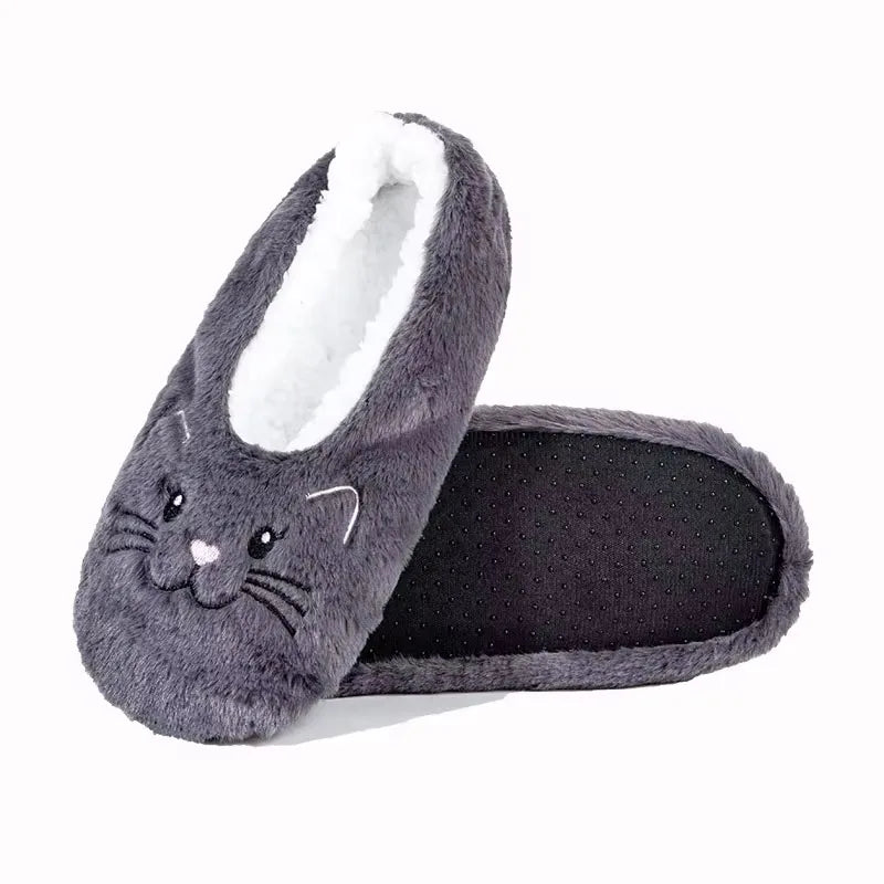 Women's Fluffy Cat Plush Slippers – Warm Non-Slip Indoor Shoes