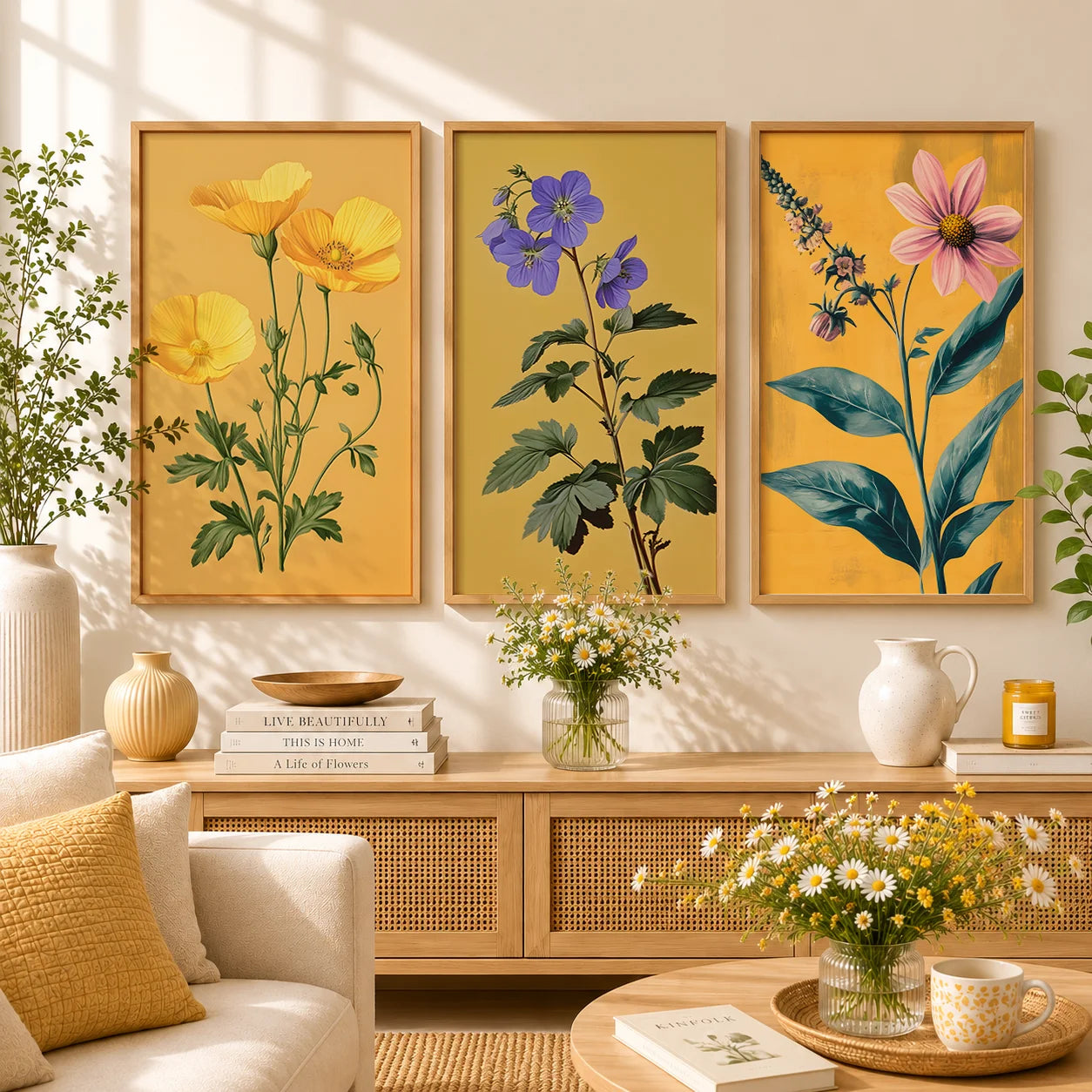 Vintage Floral Wall Art, Western Botanical Canvas Painting, Boho plant Poster Print for Bedroom Living Room Wall Decor Peaceful Pleasures Health and Wellness