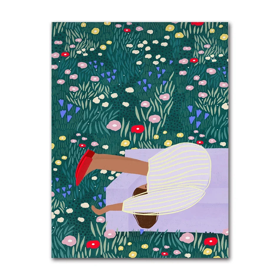 1Pc Frameless Whimsical Colourful Art Vibrant Woman Portrait Minimalist Wall Art Canvas Painting Posters for Living Room Mode Peaceful Pleasures Health and Wellness 7 20x30cm Unframed