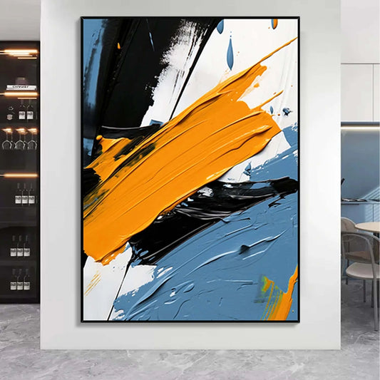 Abstract Canvas Acrylic Oil Painting Wall Art Mural Modern Creative Black White Gray Blue Brown Orange Green Golden Mountain Peaceful Pleasures Health and Wellness