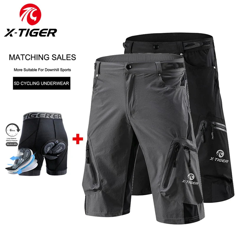 X-TIGER Men's MTB Bike Shorts | Gel Pad, Waterproof, Multi-Pocket