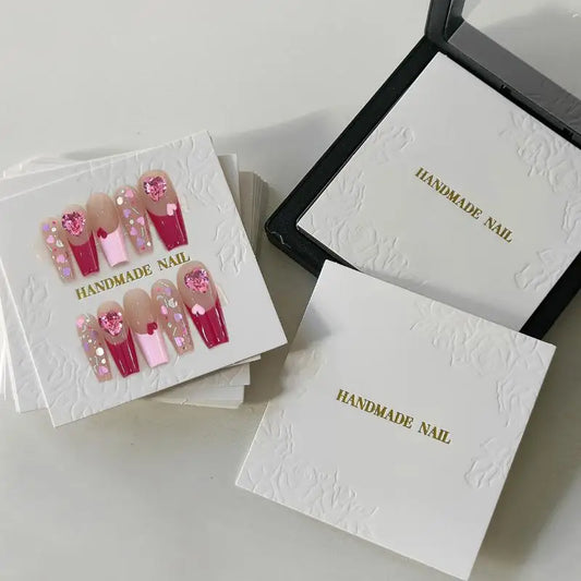 20 Sheets/Bag Press On Nails Packaging Bottom Cards Rose Embossing 75x75mm Handmade False Nail Display Show Card Manicure Tools Peaceful Pleasures Health and Wellness