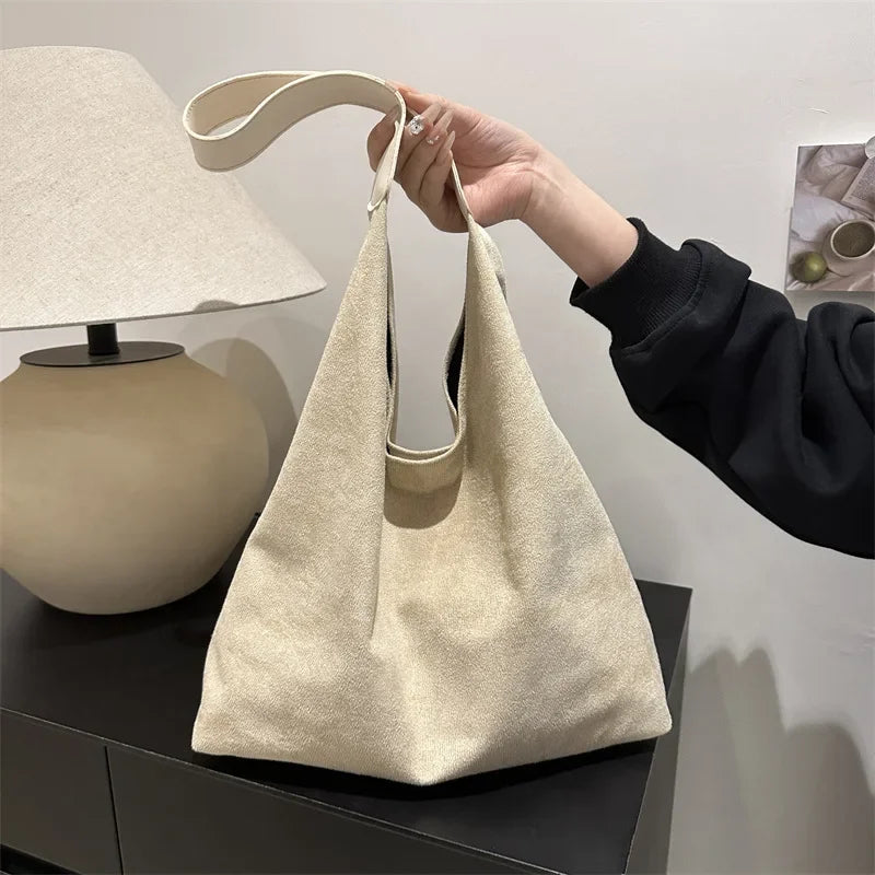 Large-capacity Retro Matte Handbag for Women New Autumn and Winter Suede Single-shoulder Bag New and High-end Commuter Tote Bag Peaceful Pleasures Health and Wellness