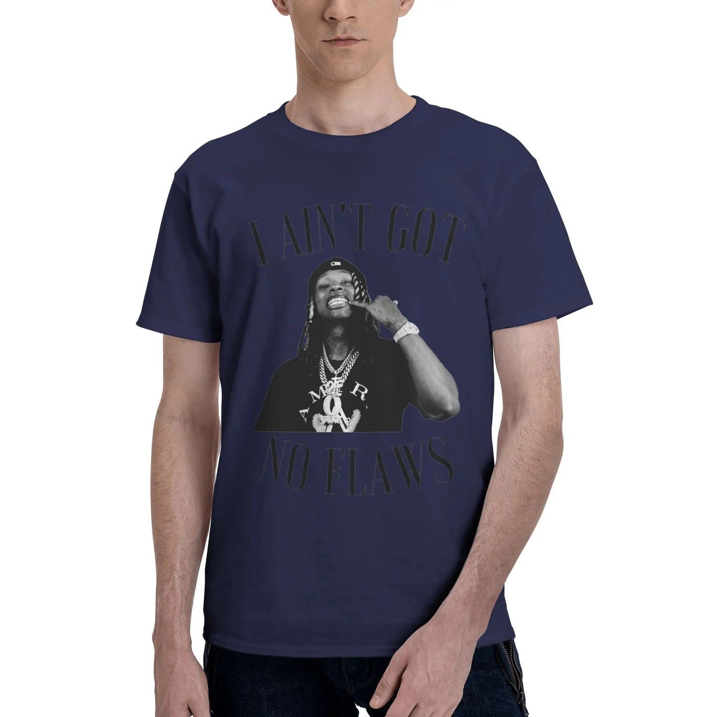 Fun K-Kings Von T-Shirts for Men O Neck 100% Cotton T Shirt Got No Flaws Short Sleeve Tees New Arrival Clothing Peaceful Pleasures Health and Wellness Navy Blue L