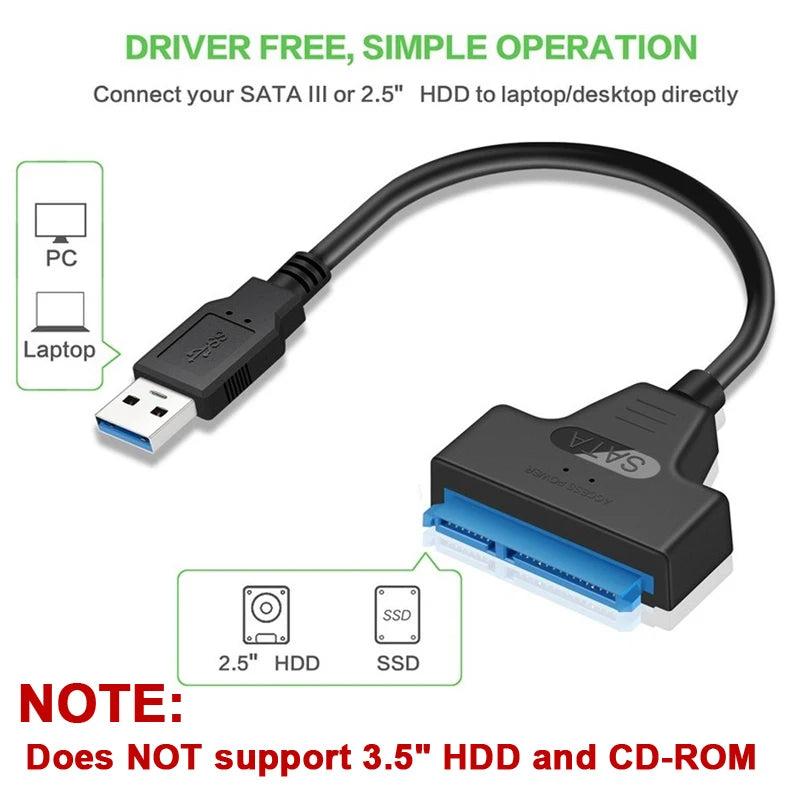 SATA to USB 3.0 / 2.0 Cable Up to 6 Gbps for 2.5 Inch External HDD SSD Hard Drive SATA 3 22 Pin Adapter USB 3.0 to Sata III Cord Peaceful Pleasures Health and Wellness