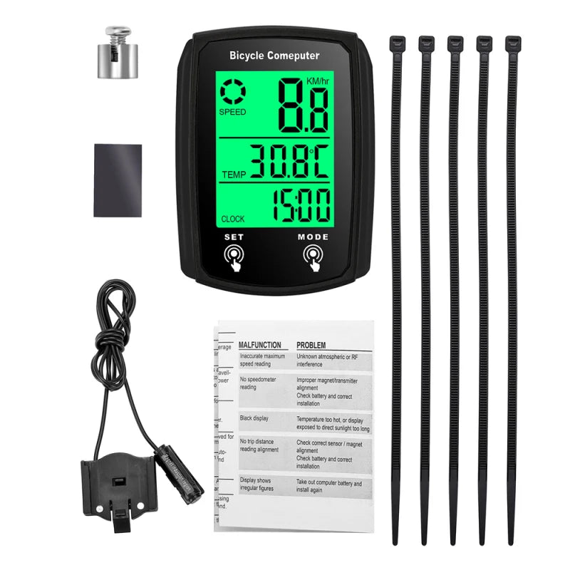 Bicycle Computer LED Digital Wired Cycling Computer Speedometer Touchscreen Bike Speed Odometer with Backlight Bike Accessories Peaceful Pleasures Health and Wellness black