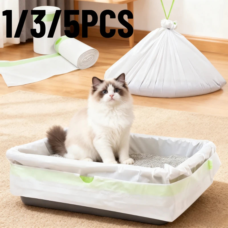 1/3/5 Rolls Of Cat Litter Box Lined With Ultra Durable Drawstring Cat Litter Box Bag Pet Supplies Cat Cleaning Supplies Peaceful Pleasures Health and Wellness