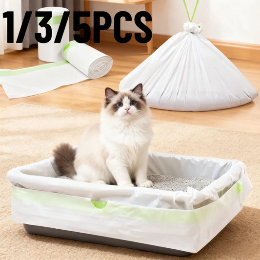 1/3/5 Rolls Of Cat Litter Box Lined With Ultra Durable Drawstring Cat Litter Box Bag Pet Supplies Cat Cleaning Supplies Peaceful Pleasures Health and Wellness
