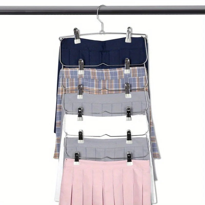 6-Tier Pants & Skirt Hangers with Clips | Closet Space Saver Clothes Hanger Organizer Peaceful Pleasures Health and Wellness