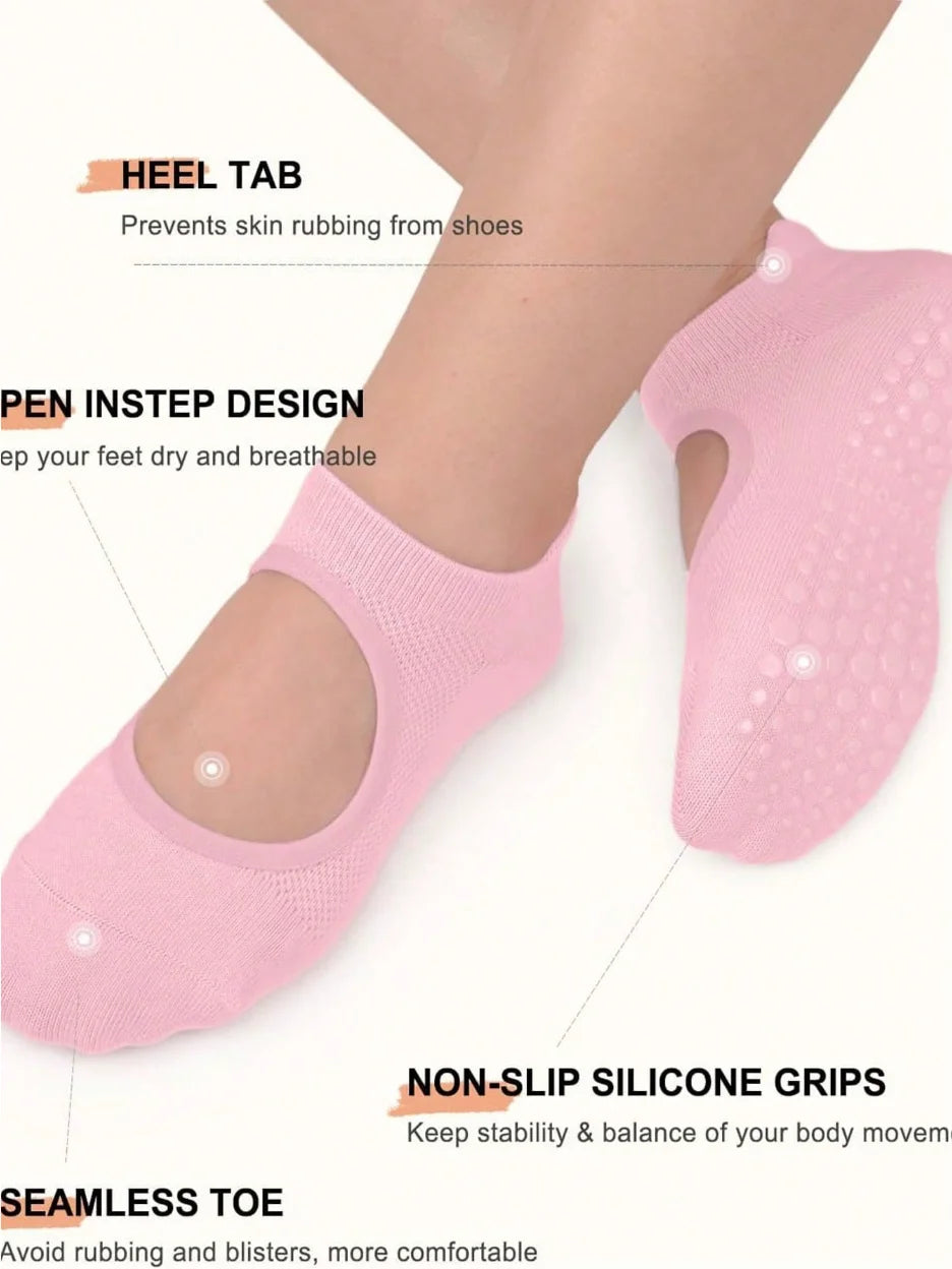1/6_Pairs Women'S Yoga Socks Non-Slip Pilates Dance Socks Non-Slip Floor Slippers With Handles For Gym Indoor And Fitness Ballet Peaceful Pleasures Health and Wellness
