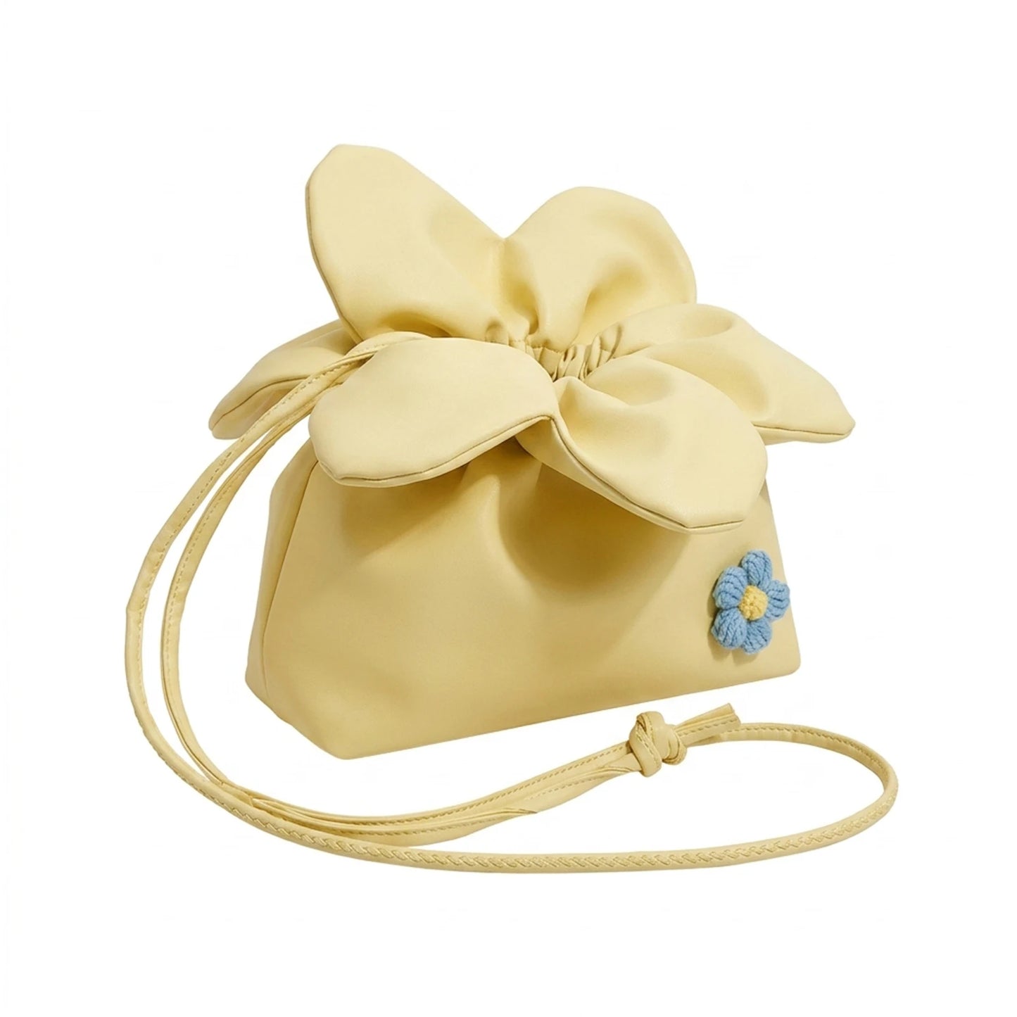 Flower Print Drawstring Bucket Bag Double-Sided Large Capacity Shoulder Crossbody Bag for Commuting and Daily Use Peaceful Pleasures Health and Wellness Yellow