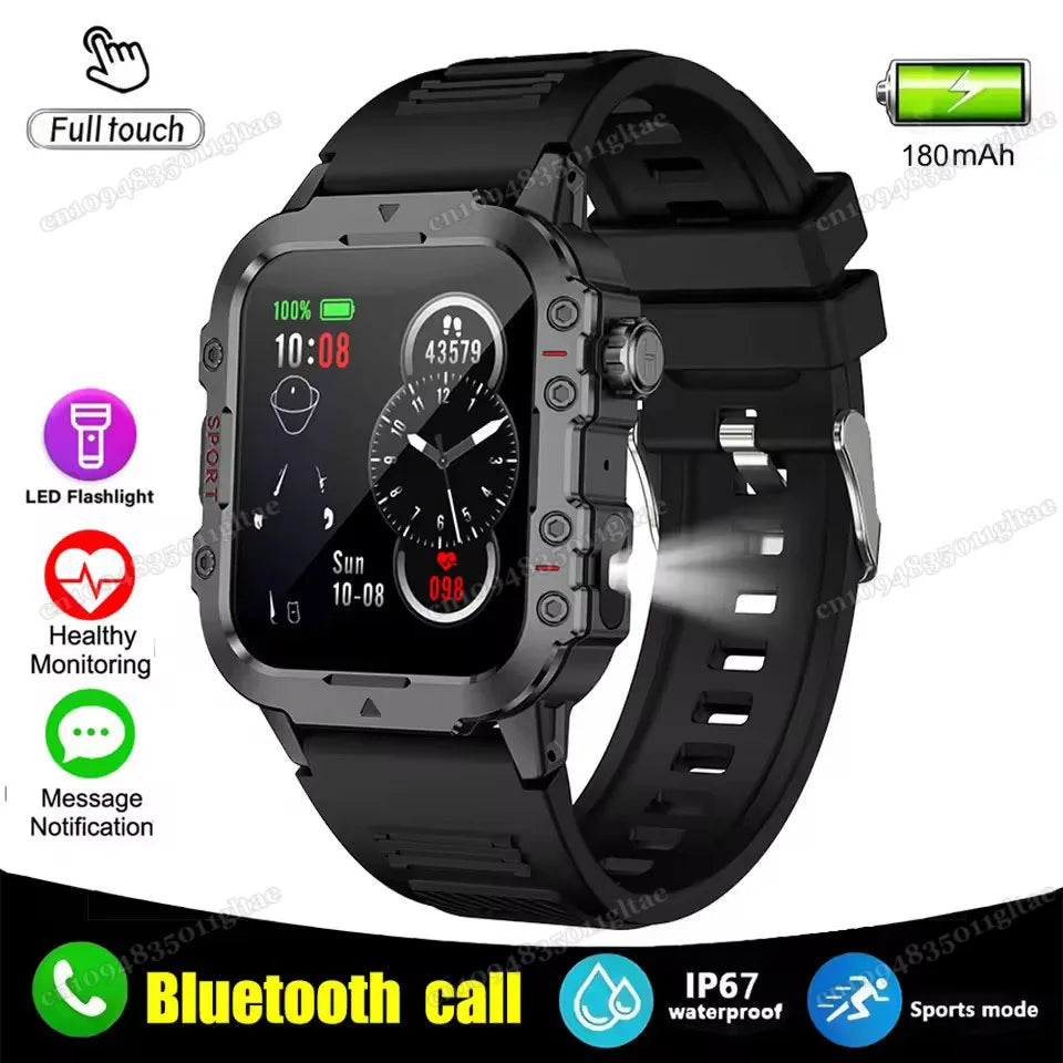 2026 Outdoors Durable Men Sports Smart Watch 1400mAh Battery LED Flashlight Waterproof Bluetooth Call Military Smartwatchs HW12 Peaceful Pleasures Health and Wellness 1.44 Black 1 Smartwatch