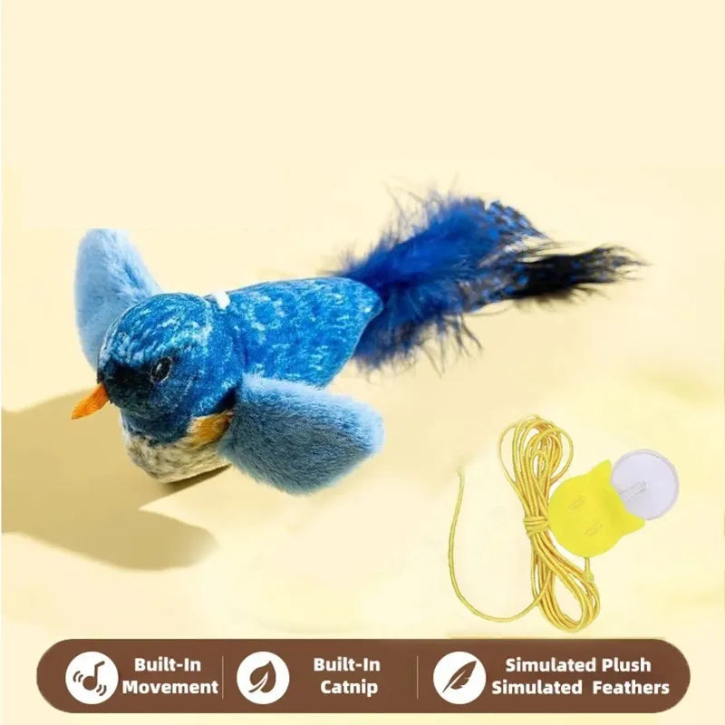 Bird Sound Cat Toy – Elastic Rope Squeaky Interactive Toy Interactive Cat Toy Peaceful Pleasures Health and Wellness Blue