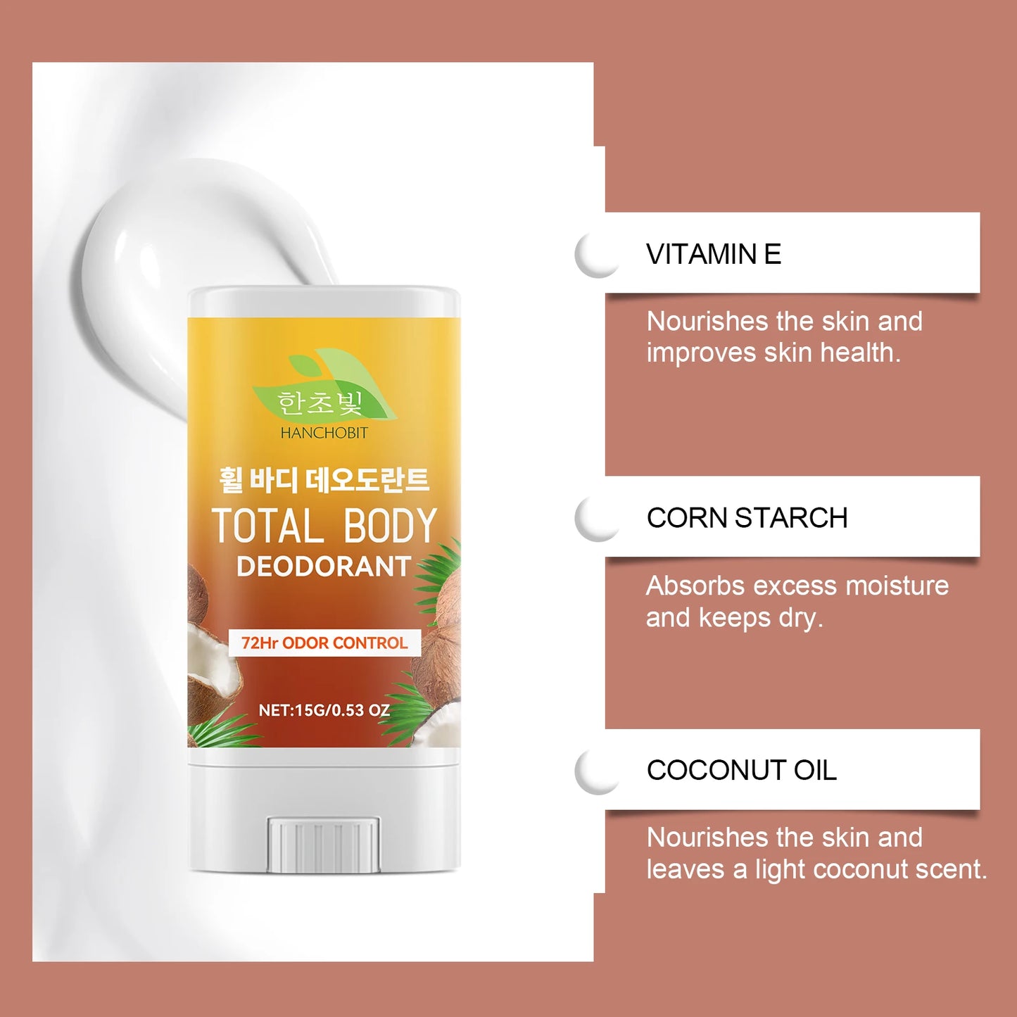 Coconut Deodorant Body Stick – Odor Neutralizing & Moisturizing