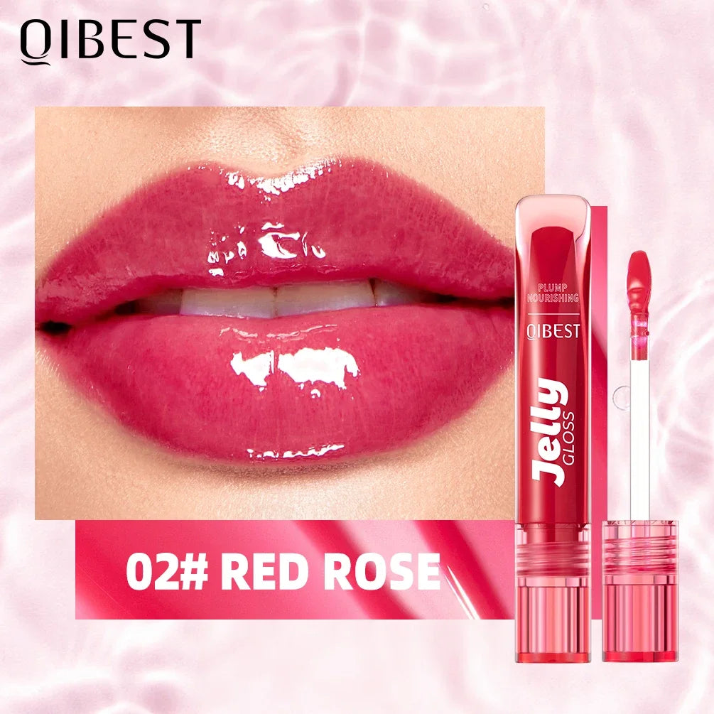 QIBEST Mirror Pearl Lip Gloss Long Lasting Moisturizing Lipstick Shine Glitter Lip Glaze Women Non Stick Cup Lip Tint Cosmetics Peaceful Pleasures Health and Wellness 02 Red Rose
