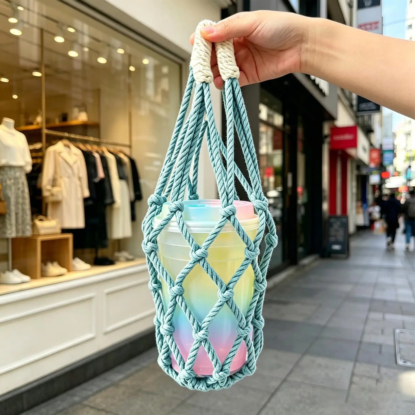 Handwoven Mesh Water Bottle Holder Bag | Travel & Daily Use