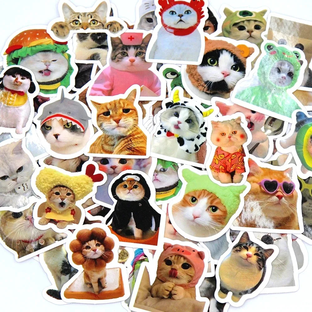 50pcs Funny Cat Stickers Cartoon Cute Decals Toy Stationery Guitar Phone Bicycle Laptop Luggage Car Graffiti Kids Sticker Peaceful Pleasures Health and Wellness random50pcs