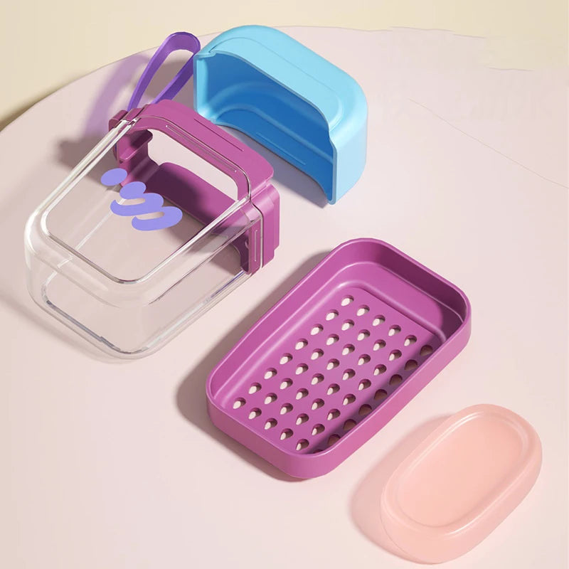 Dopamine Portable Soap Box High-end Travel Mini Soap Box Household Creative Sealed Double-layer Draining Storage Box with Lid Peaceful Pleasures Health and Wellness