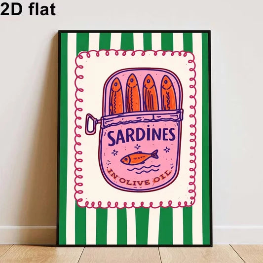 Sardine Can Food Canvas Wall Art Print | Kitchen Home Decor Canvas Wall Art Peaceful Pleasures Health and Wellness G4225 30x40cm Black Framed