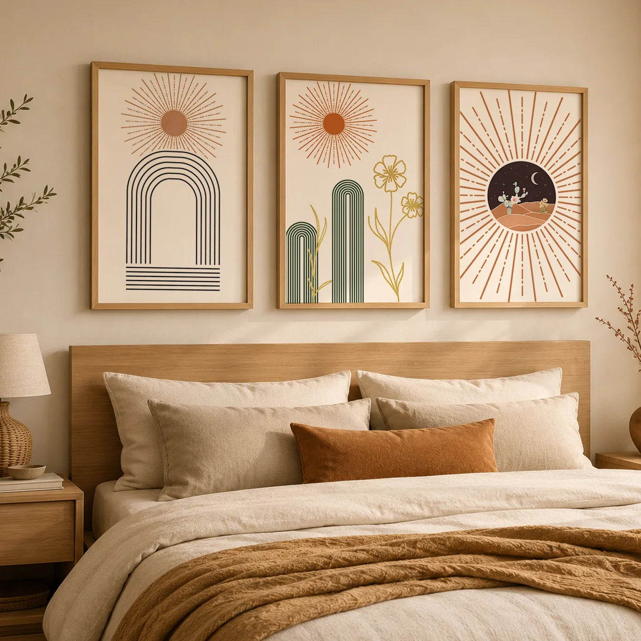 Boho Cactus Canvas Wall Art | Nordic Geometric Desert Print Canvas Wall Art Peaceful Pleasures Health and Wellness