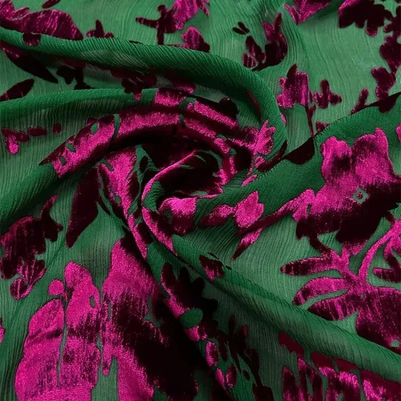 Velvet Silk Crepe Mulberry Burnt Out Fabric | By the Meter
