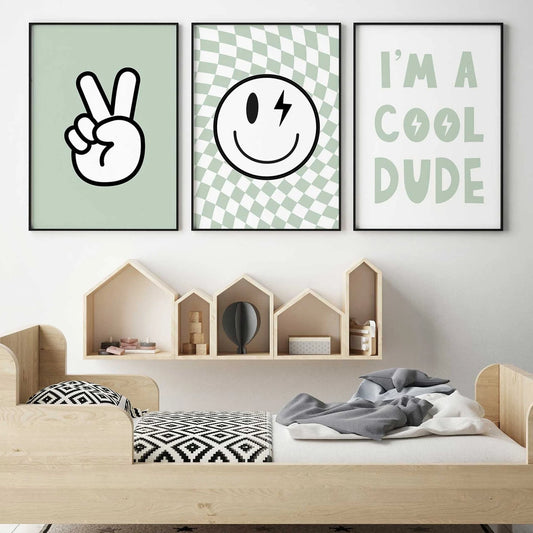 3-Piece Green Cool Dude Canvas Wall Art | Boys Room Decor Canvas Wall Art Set Peaceful Pleasures Health and Wellness G4415-3pcs 21x30cm Metal Framed