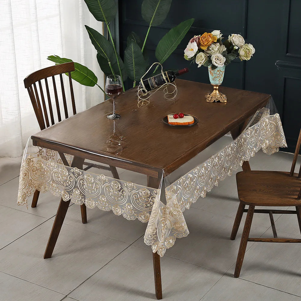 BATTILO Clear PVC Waterproof Tablecloth | Vinyl Lace Cover