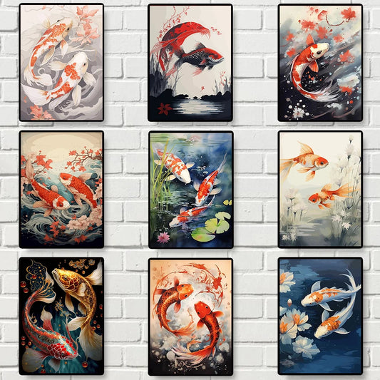 Red Koi Fish Lotus Canvas Wall Art | Good Luck Home Decor Canvas Wall Art Peaceful Pleasures Health and Wellness