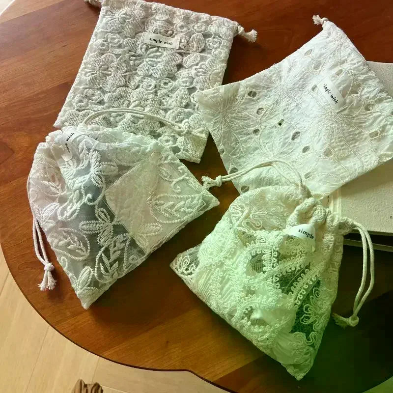 Vintage Lace Drawstring Bag | Travel Organizer for Cables & Cosmetics