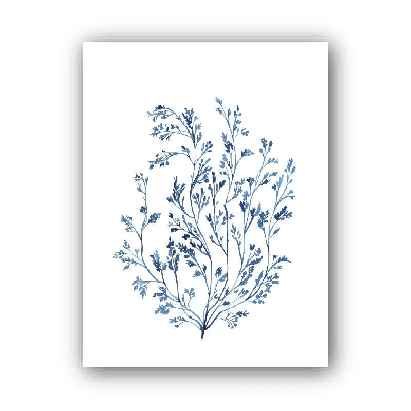 Blue Coral Watercolor Canvas Wall Art | Coastal Seaweed Print Canvas Wall Art Peaceful Pleasures Health and Wellness 6 20x30cm Unframed
