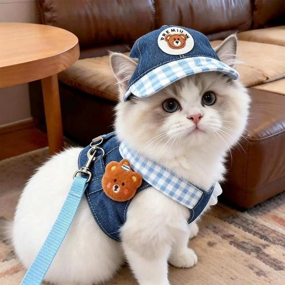Breathable Dog & Cat Harness Leash Set with Hat | XS–XL