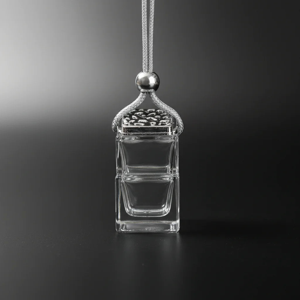 Square Glass Car Perfume Bottle 10ml Water Cube Design Essential Oil Container with Hanging Rope Peaceful Pleasures Health and Wellness Silver