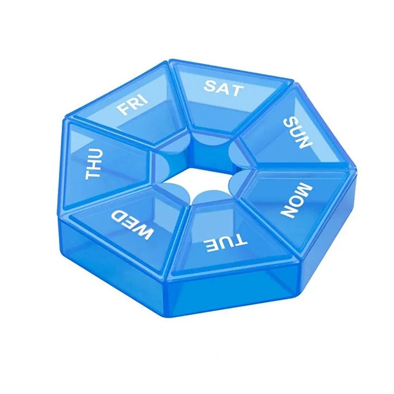 Weekly 7-day Pill Organizer Portable Travel Pill Box Multifunctional Small Medicine Case Black Peaceful Pleasures Health and Wellness Blue