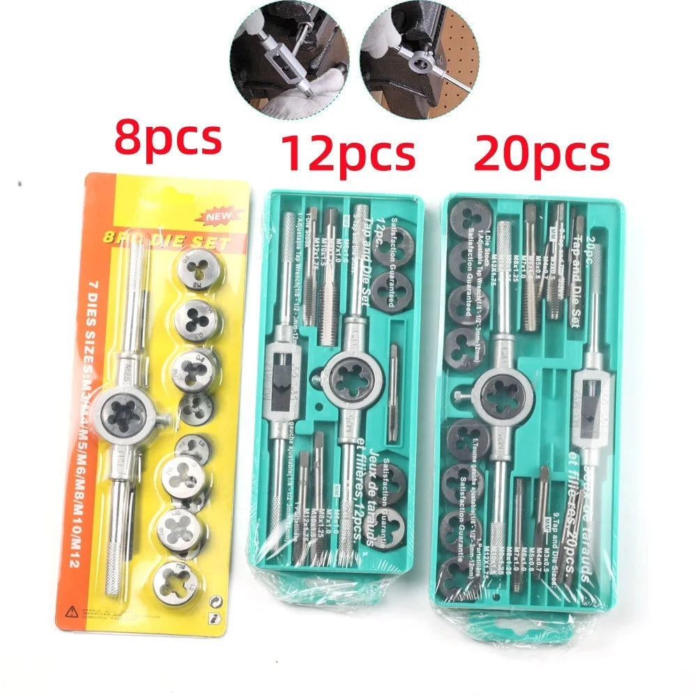 Metric Tap & Die Set 8/12/20Pc M3-M12 Thread Cutting Kit Peaceful Pleasures Health and Wellness