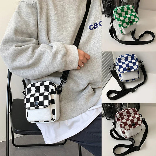 Men's Mini Canvas Crossbody Messenger Bag – Checkered Travel Bag Canvas Messenger Bag Oasis Select