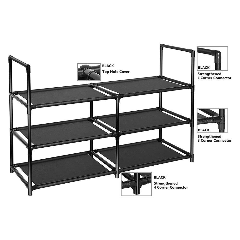 Shoe Rack 3 Tier Long Storage Organizer Wide Metal Shoe Shelf for Closet Entryway Black Dustproof Storage Rack, Dormitory Iron S Peaceful Pleasures Health and Wellness