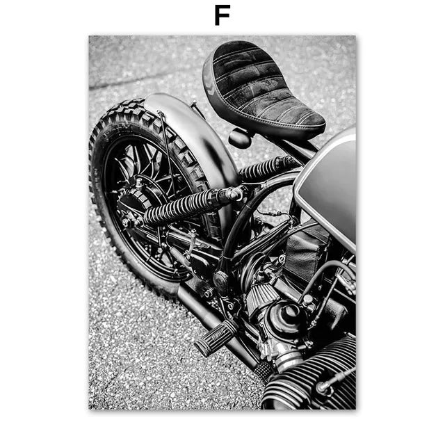 Black & White Motorcycle Canvas Wall Art | Modern Unframed Poster
